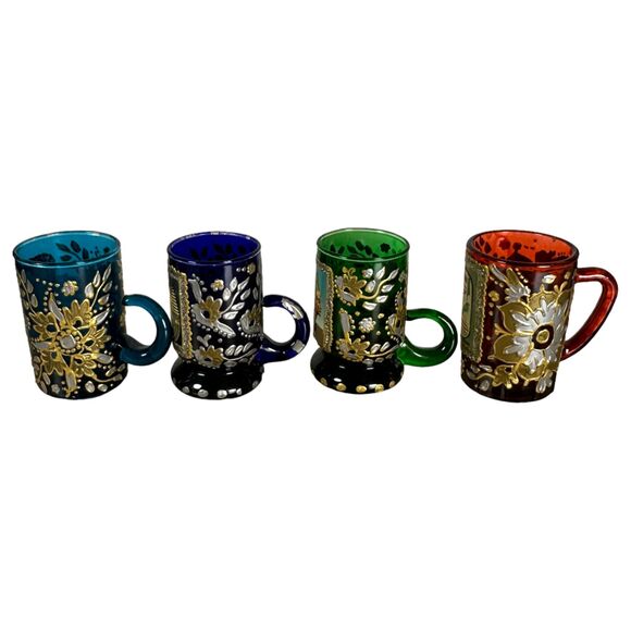 Hand Painted Egyptian Espresso Shot Glasses (Lot of 4) - Picture 1 of 7